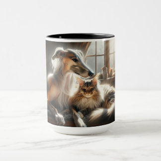 Mug bronzage de chien et de chat ensemble.