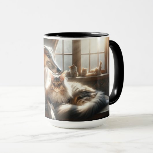 Mug bronzage de chien et de chat ensemble. (Devant droit)