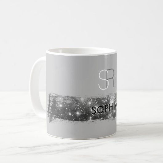 Mug Brosse Argent Stardust, Monogramme/Nom, Gris (Devant gauche)
