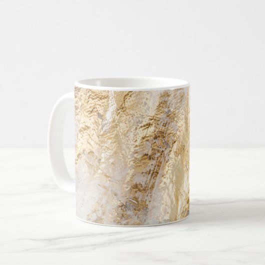 Mug Brosse d'or blanc à texture peinte. (Devant gauche)