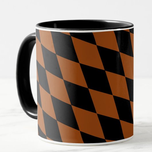 Mug Brown Black Harlequin Diamonds Checkers Design