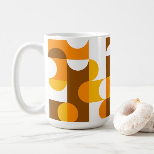 Mug Brown blanc orange jaune demi-cercles Motif (Avec donut)