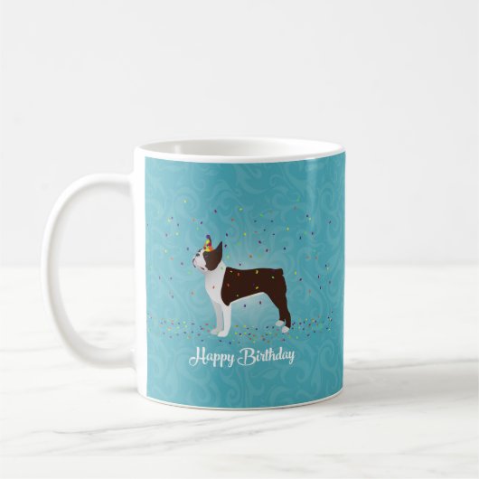Mug Brown Boston Terrier Conception d'anniversaire (Gauche)