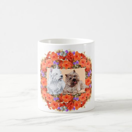 Mug Brown Cairn et Westie Terriers en Floral (Centre)