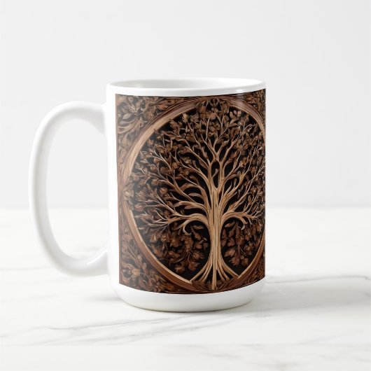 Mug Brown Carved Australian Waratah Tree Print, (Gauche)