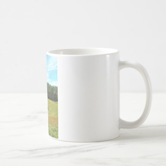 Mug Brown & cheval blanc, arbres d'automne, ciel bleu (Droite)