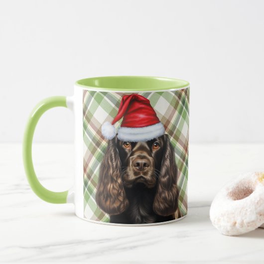 Mug Brown Cocker Spaniel Noël Père Noël Chien (Avec donut)