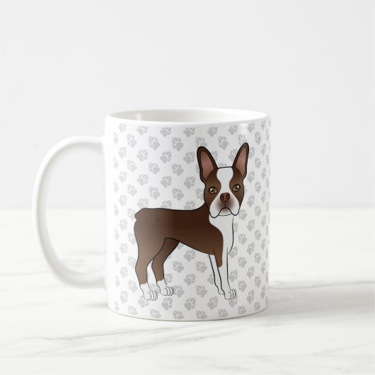 Mug Brown Et Blanc Boston Terrier Cartoon Chien & Pâte (Gauche)