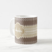 Mug Brown neutre et Tan Knit Motif avec nom (Devant gauche)