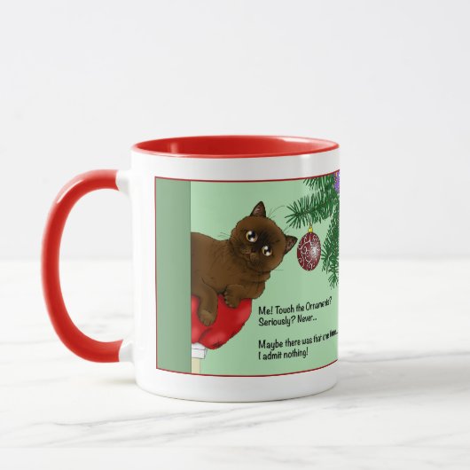 Mug Brown Noël Ornement drôle Chat (Gauche)