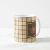 Mug Brown Plaid Motif Automne Maple Leaf Monogramme (Devant droit)