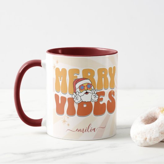 Mug Brown Retro les années 70 Thème Merveilleuse Vibes (Avec donut)