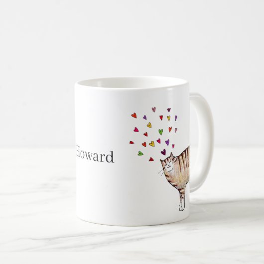 Mug Brown Tabby Cat with Hearts Custom Name  (Devant droit)