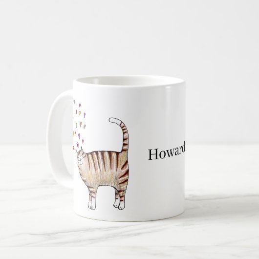 Mug Brown Tabby Cat with Hearts Custom Name  (Devant gauche)