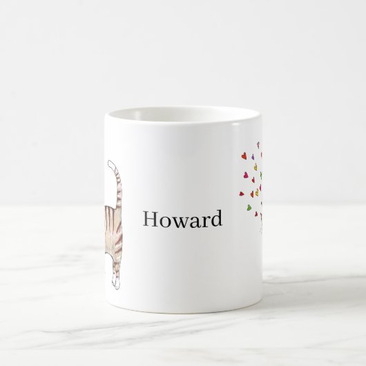 Mug Brown Tabby Cat with Hearts Custom Name  (Centre)