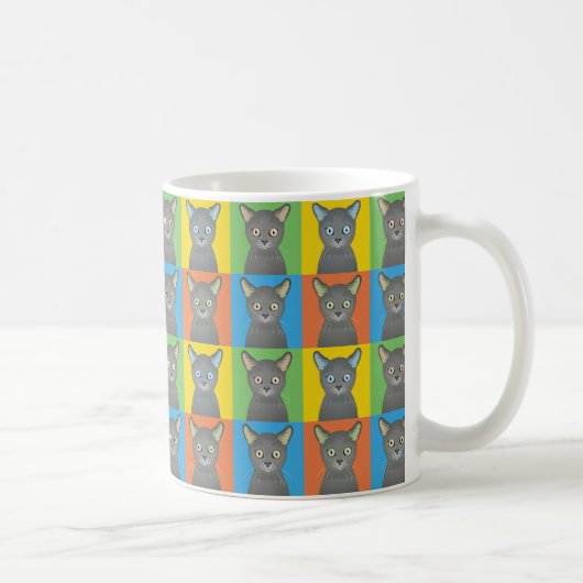 Mug Bruit-Art russe de bande dessinée de chat bleu (Droite)
