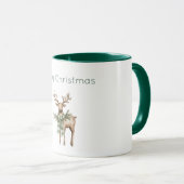 Mug Brun Crème Vert Cerf Noël Rustique (Devant droit)
