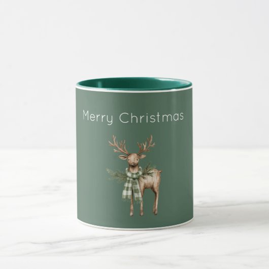 Mug Brun Crème Vert Cerf Rustique (Centre)