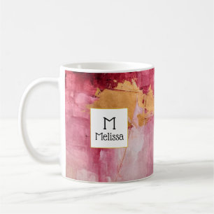 Mug Brush artistique touche or et rose Monogramme