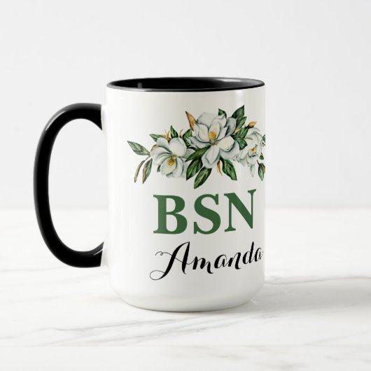 Mug BSN Aquarelle Florale Verdure Magnolia Graduation (Gauche)