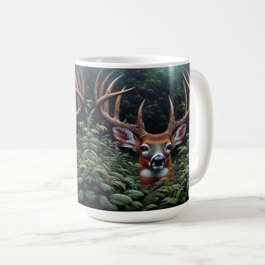 Mug Buck cerf blanc en feuillage vert (Devant droit)