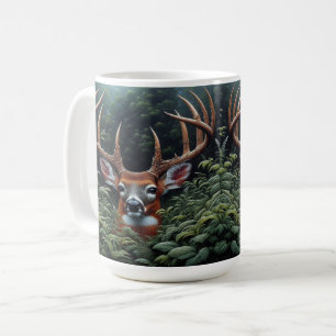 Mug Buck cerf blanc en feuillage vert