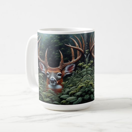 Mug Buck cerf blanc en feuillage vert (Devant gauche)