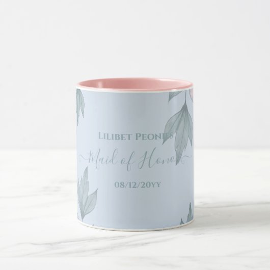 Mug Budget Pêcher Floral Dusty Blue Sage Mariage feuil (Centre)