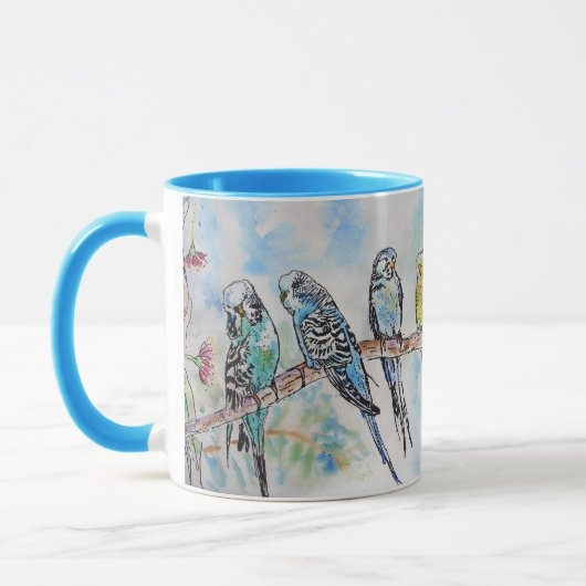 Mug Budgie Aquarelle Musique Bleu (Gauche)