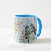 Mug Budgie Aquarelle Musique Bleu (Devant droit)