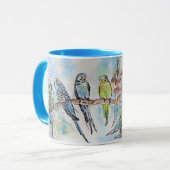 Mug Budgie Aquarelle Musique Bleu (Devant gauche)