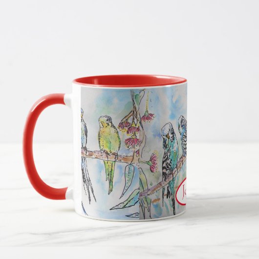 Mug Budgie Budgies Oiseau Aquarelle Peinture Oiseau (Gauche)
