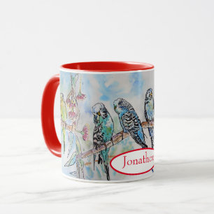 Mug Budgie Budgies Oiseau Aquarelle Peinture Oiseau