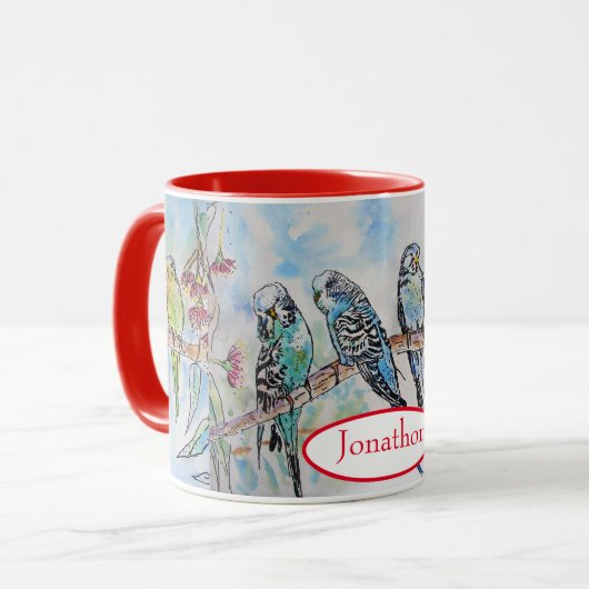 Mug Budgie Budgies Oiseau Aquarelle Peinture Oiseau (Devant gauche)
