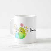 Mug Budgie Parakeet Bird Aquarelle Art Nom personnalis (Devant gauche)
