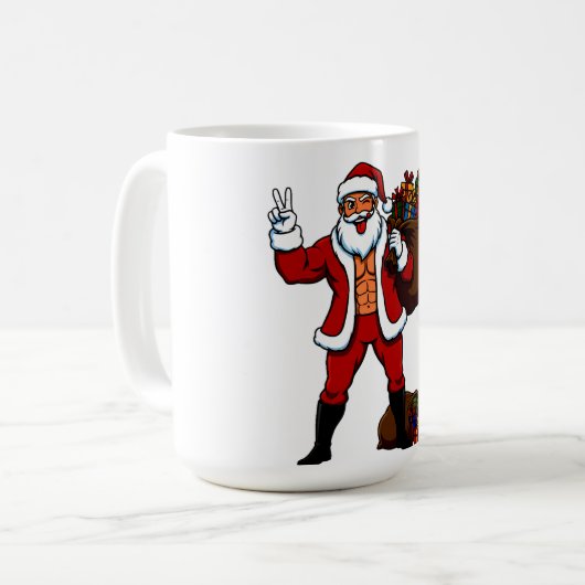 Mug Buff Santa Peace Sign! Ripped Abs & Funny Christma (Devant gauche)