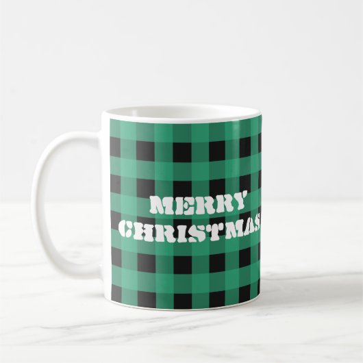 Mug Buffalo Check Plaid Custom Monogramme Noël (Gauche)