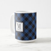 Mug Buffalo Plaid Blue Nom personnalisé (Devant gauche)