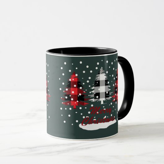 Mug buffalo plaid décoré pins de Noël (Devant droit)