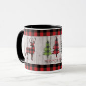 Mug Buffalo Plaid Deer Christmas Trees sur bois (Devant gauche)