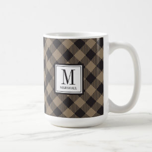 Mug Buffalo Plaid Khaki Nom du monogramme