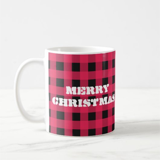 Mug Buffalo Plaid Red Black Check Monogramme Noël (Gauche)