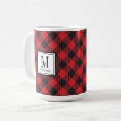Mug Buffalo Plaid Red Nom personnalisé (Devant gauche)