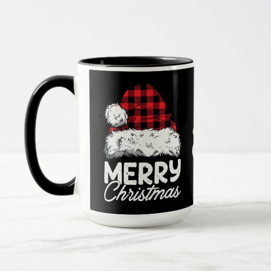 Mug Buffalo Plaid Santa Hat with Customizable Name (Gauche)