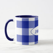 Mug buffle bleu et blanc plaid de nom (Gauche)
