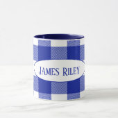 Mug buffle bleu et blanc plaid de nom (Centre)