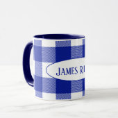 Mug buffle bleu et blanc plaid de nom (Devant gauche)