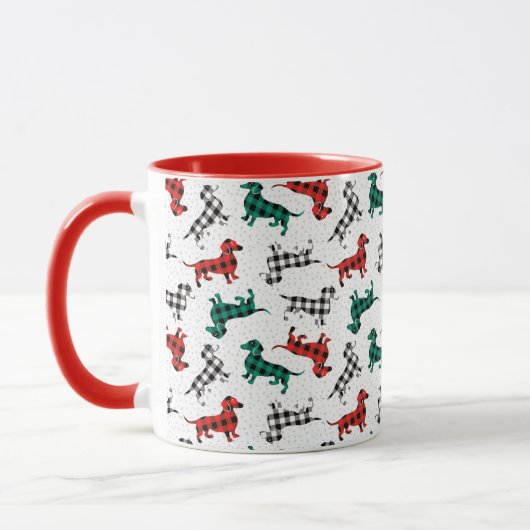 Mug Buffle de Noël Plaid Dachshunds Café (Gauche)