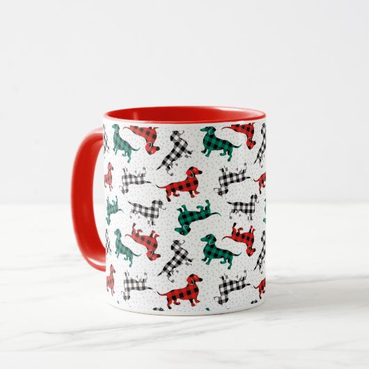 Mug Buffle de Noël Plaid Dachshunds Café (Devant gauche)