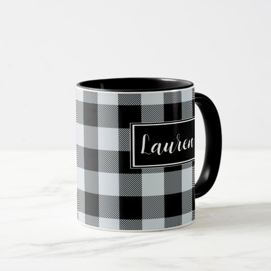 Mug Buffle gris personnalisé Vérifier la Musique Plaid (Devant droit)